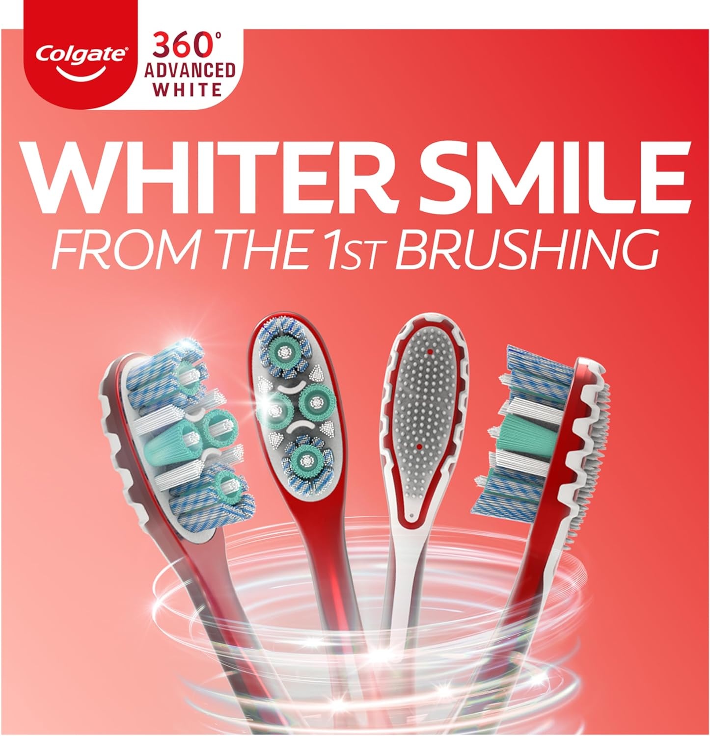 imageColgate 360 Advanced Whitening Medium Toothbrush Pack 4 Adult Medium Toothbrushes with Cheek and Tongue Cleaner Helps Clean Your Teeth Tongue Cheeks and Gums 4 Pack1 Count Pack of 8