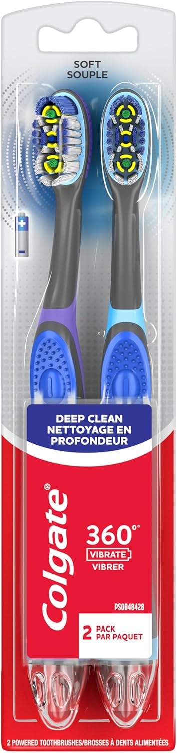 imageColgate 360 Vibrate Charcoal Battery Powered Electric Toothbrush with Soft Bristles 2 Pack Sonic PoweredMulticolored