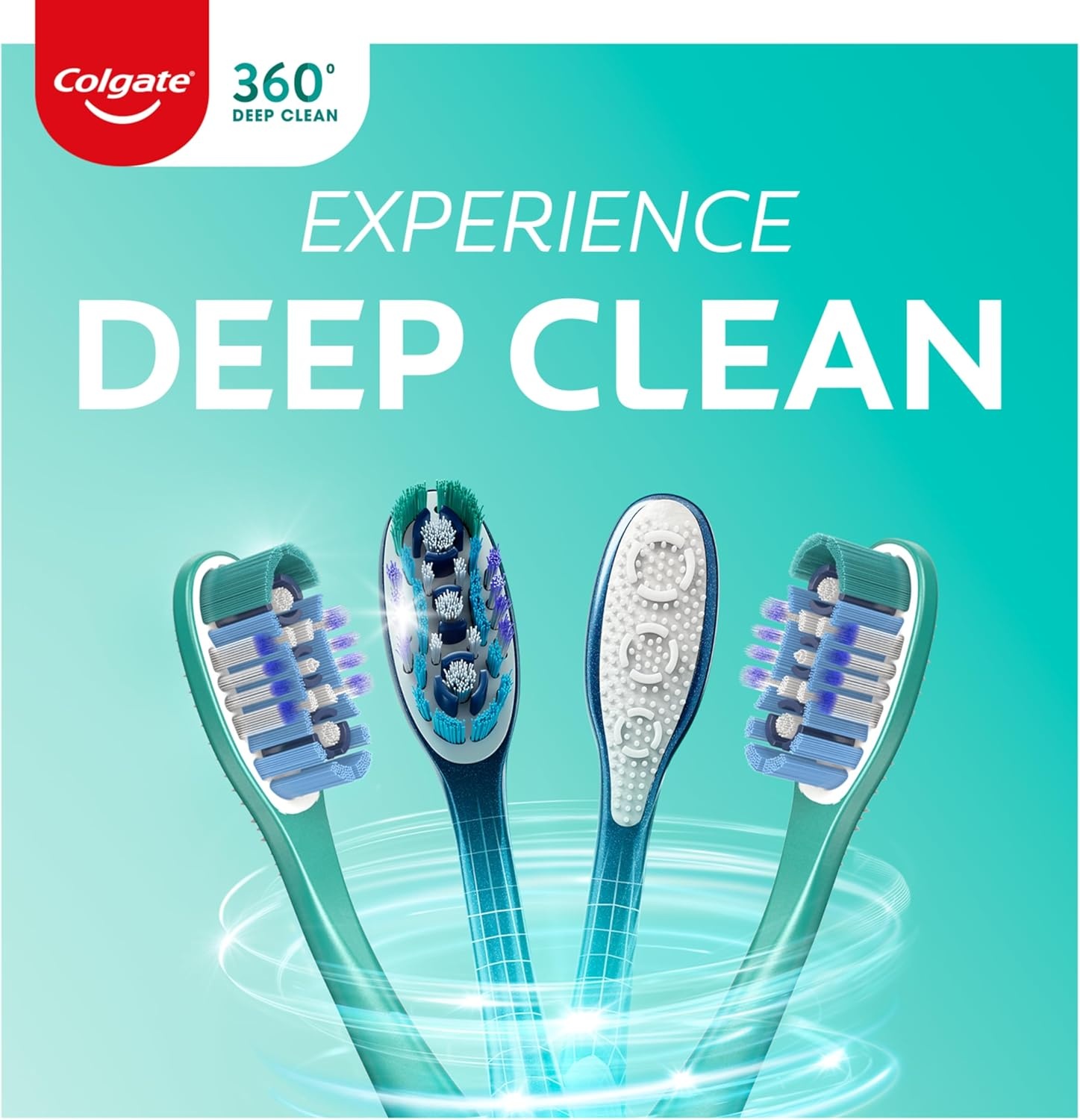 imageColgate 360 Whole Mouth Toothbrush Adult Toothbrushes Medium Bristles Helps Remove Bad Breath Bacteria and Plaque Medium Toothbrush Pack Includes Cheek and Tongue Cleaner 4 Pack4 Count Pack of 1