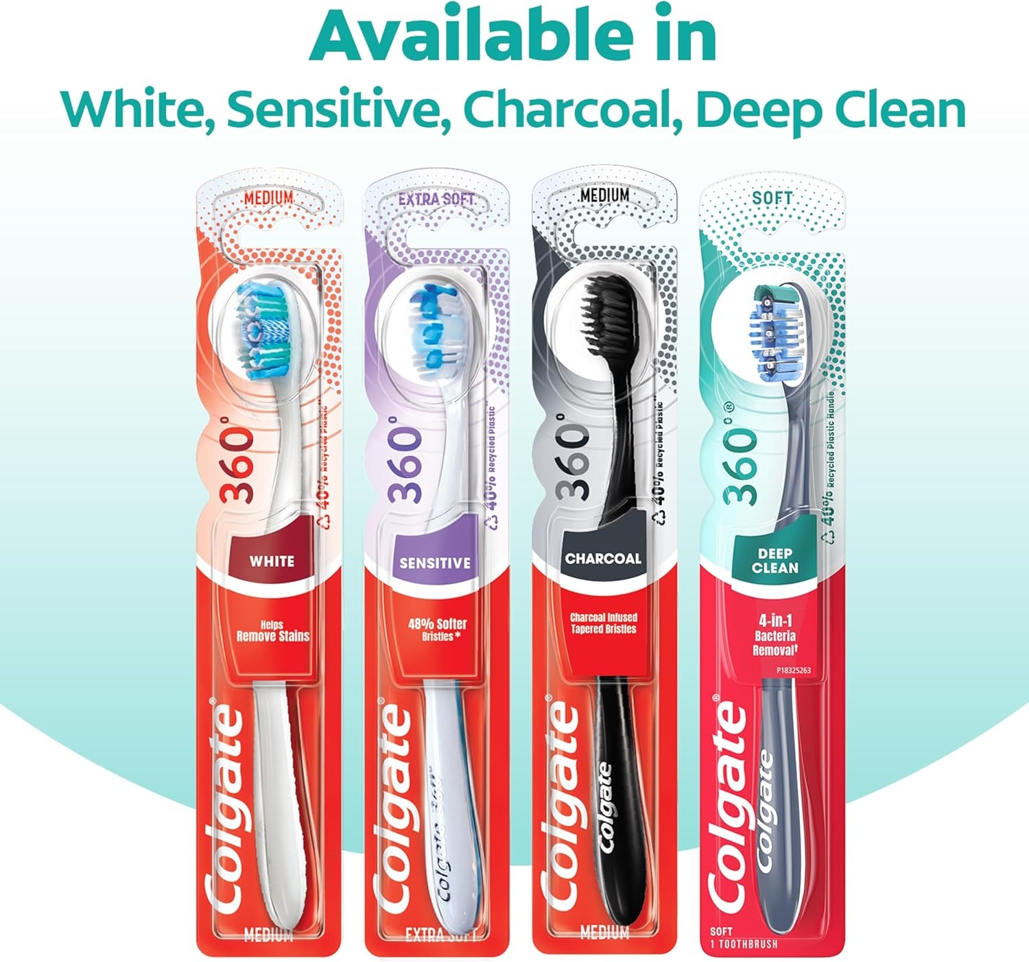 imageColgate 360 Whole Mouth Toothbrush Adult Toothbrushes Medium Bristles Helps Remove Bad Breath Bacteria and Plaque Medium Toothbrush Pack Includes Cheek and Tongue Cleaner 4 Pack4 Count Pack of 1