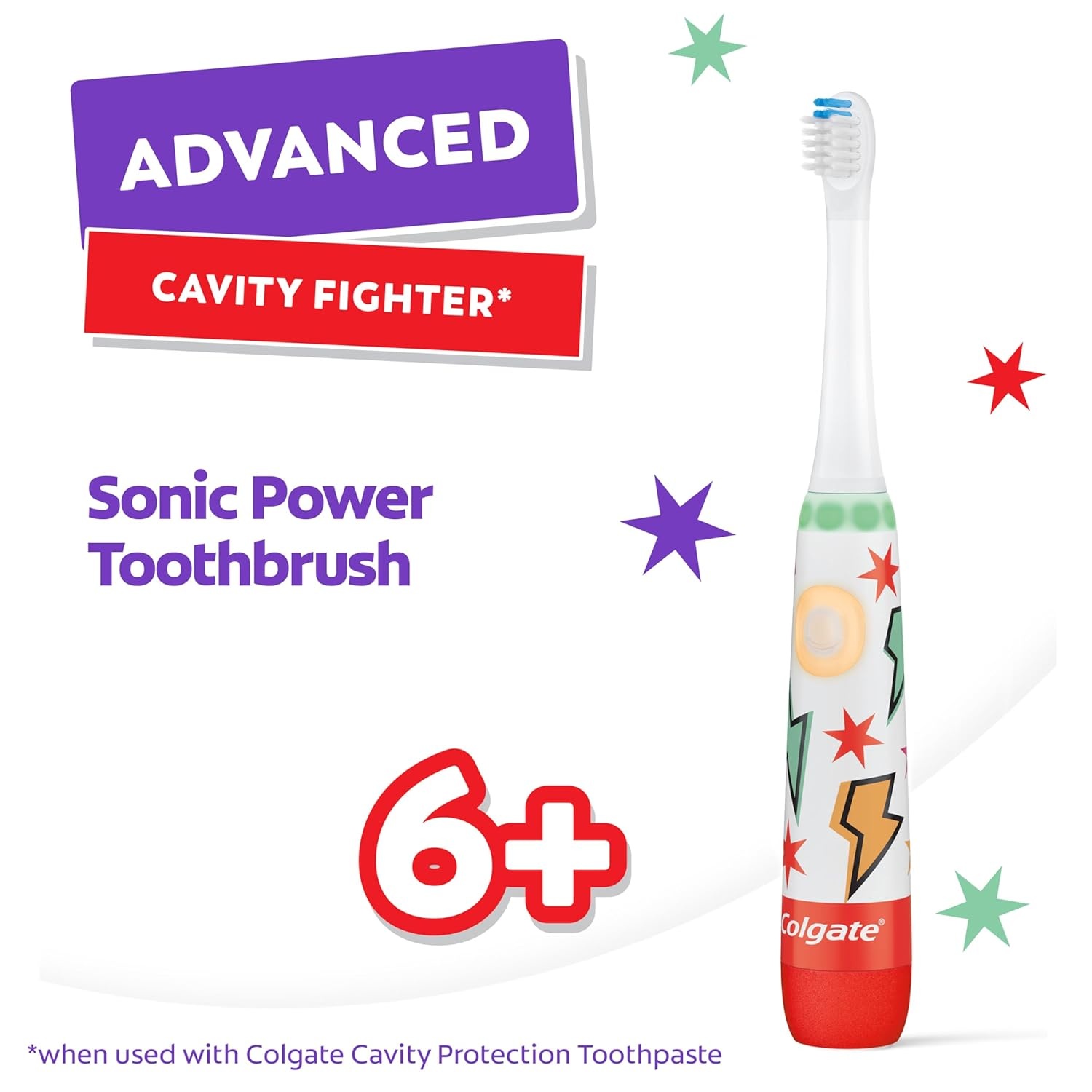 imageColgate Advanced Cavity Fighter Kids Battery Toothbrush Includes AA Battery and Extra Toothbrush Head Features Builtin Timer and 2 Brushing Modes for Children Ages 6 and Up