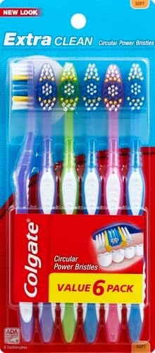 imageColgate Extra Clean Toothbrush Medium Toothbrush for Adults 6 Pack6 Count Pack of 1
