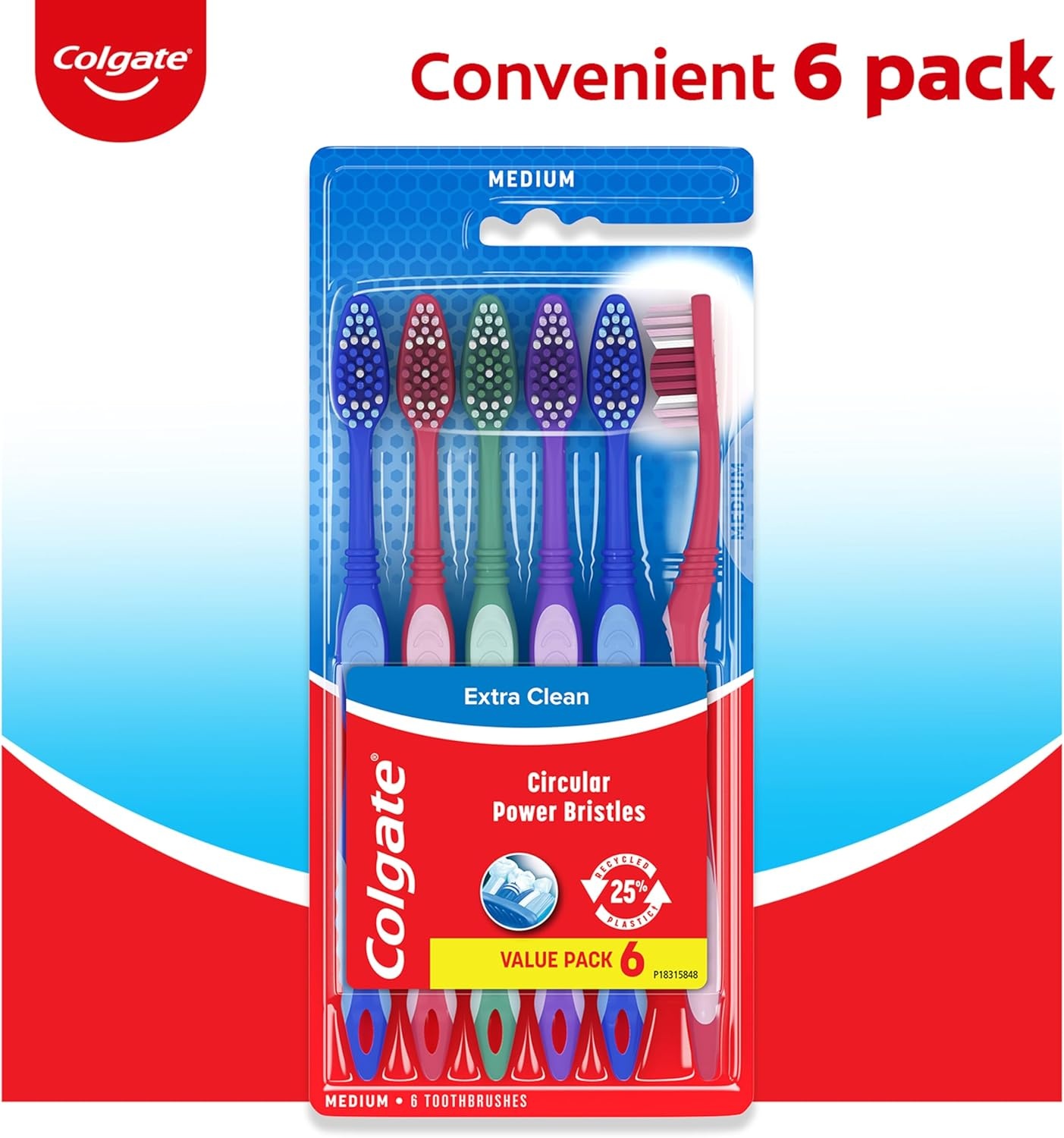imageColgate Extra Clean Toothbrush Medium Toothbrush for Adults 6 Pack6 Count Pack of 1