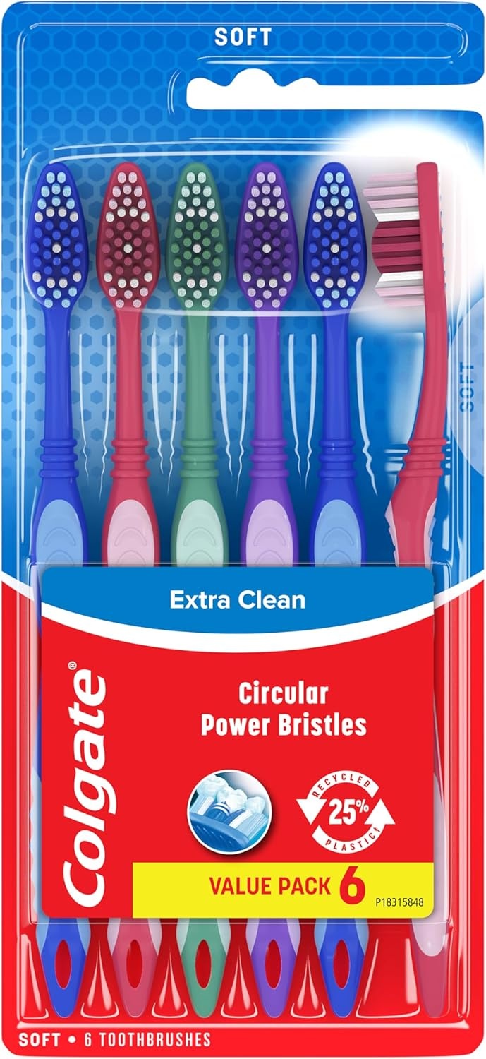 imageColgate Extra Clean Toothbrush Medium Toothbrush for Adults 6 Pack6 Count Pack of 1