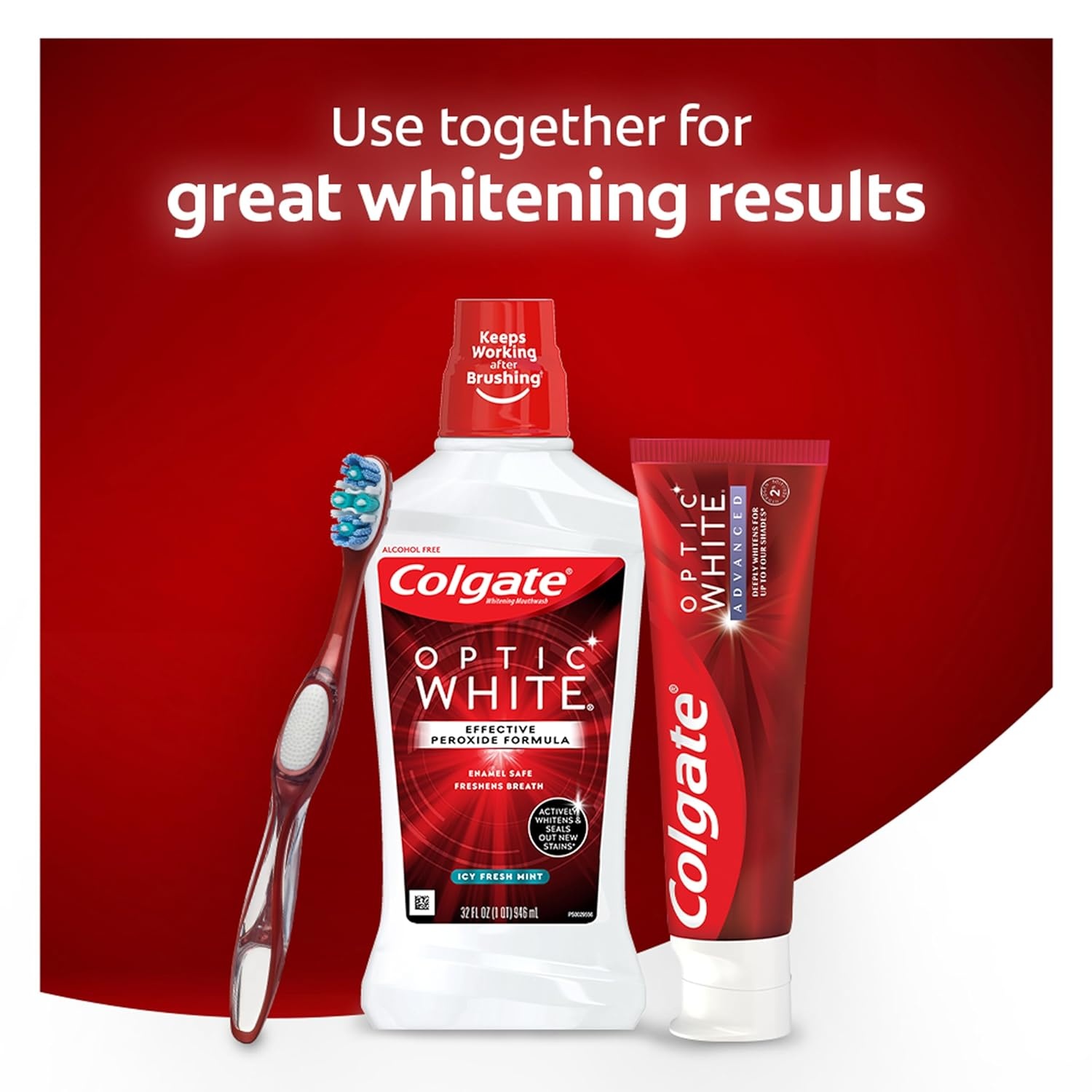 imageColgate Optic White Whitening Mouthwash with Hydrogen Peroxide Alcohol Free Icy Fresh Mint 16 fluid ounces 6 Pack16 Fl Oz Pack of 6