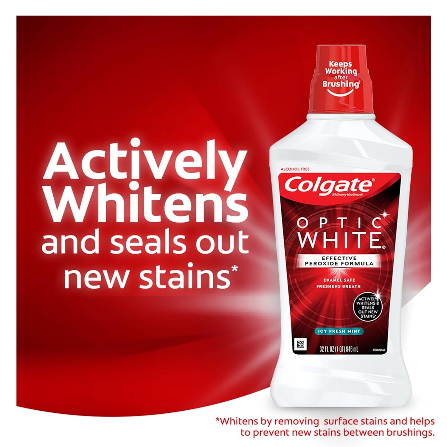 imageColgate Optic White Whitening Mouthwash with Hydrogen Peroxide Alcohol Free Icy Fresh Mint 16 fluid ounces 6 Pack16 Fl Oz Pack of 6