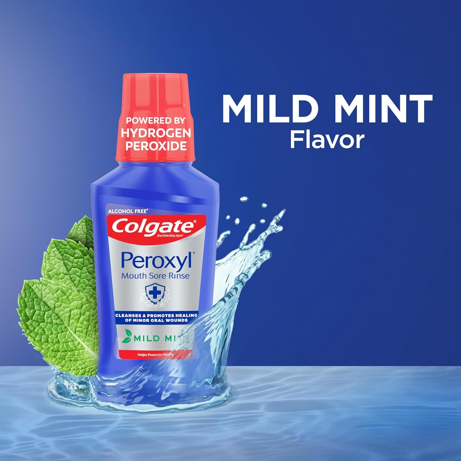imageColgate Peroxyl Alcohol Free Mouthwash with 15 Hydrogen Peroxide Mouth Sore Rinse for Canker Sores Oral Irritations and Burns Mild Mint 84 fl oz Bottle1 Count Pack of 1