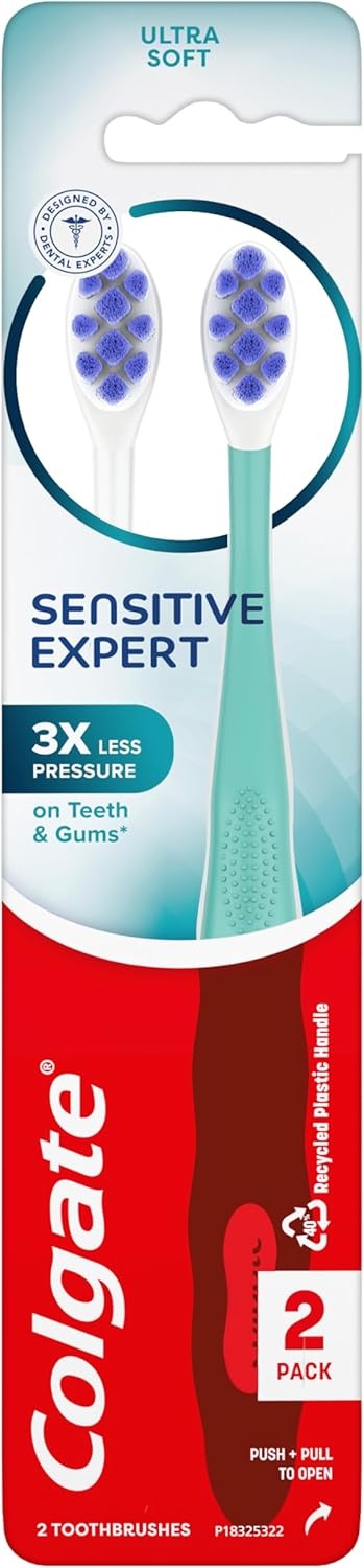 imageColgate Sensitive Expert Ultra Soft Sensitive Toothbrush Pack Extra Soft Toothbrush for Sensitive Gums and Teeth Gently Cleans Teeth and Gums 2 Pack2 Count Pack of 1