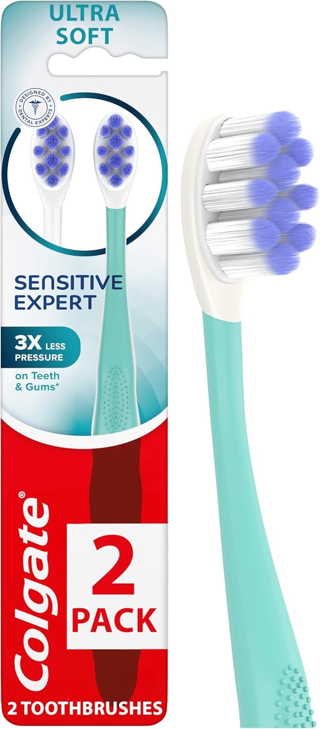 imageColgate Sensitive Expert Ultra Soft Sensitive Toothbrush Pack Extra Soft Toothbrush for Sensitive Gums and Teeth Gently Cleans Teeth and Gums 2 Pack2 Count Pack of 1