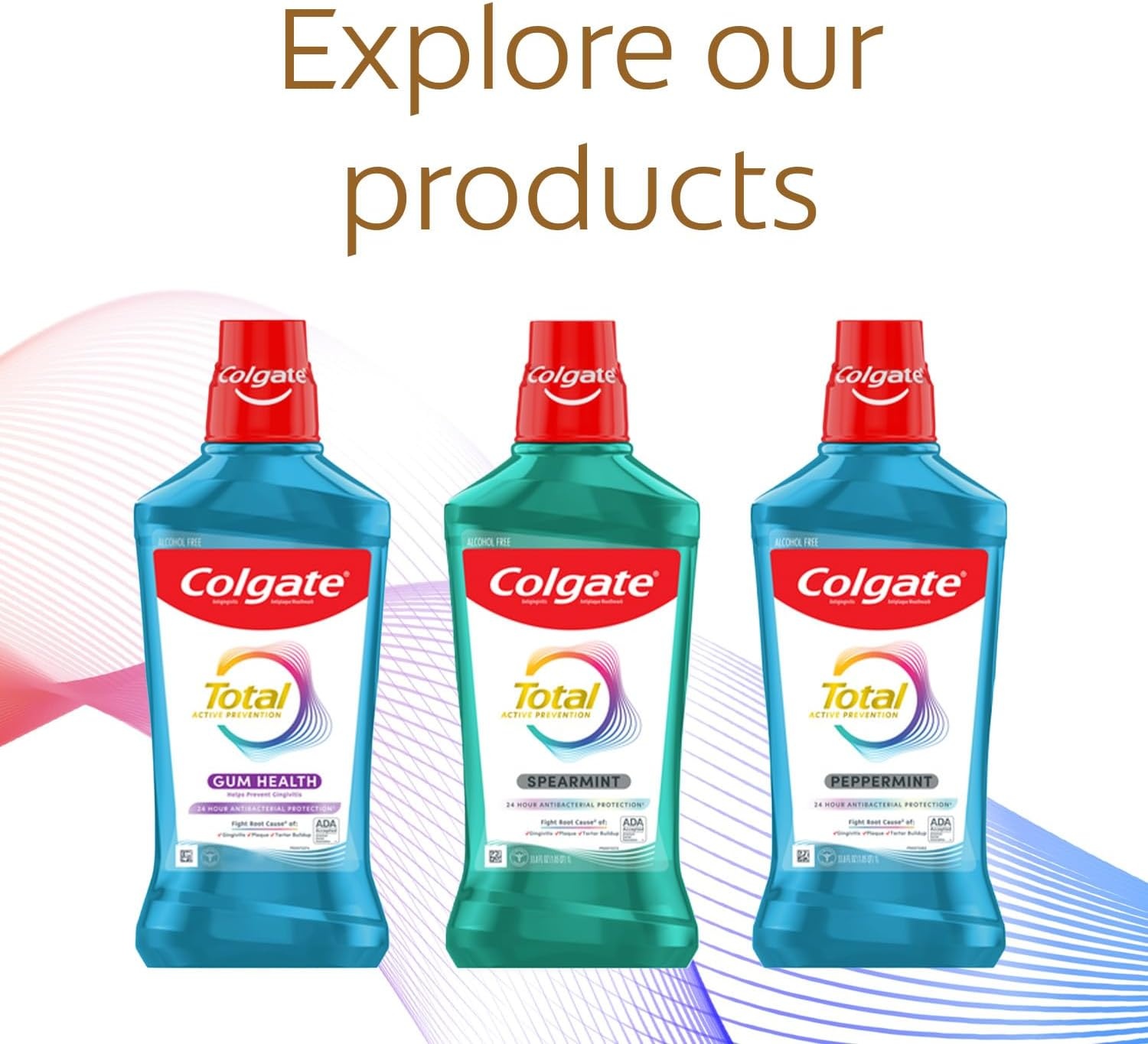 imageColgate Total Alcohol Free Mouthwash Peppermint for Bad Breath Helps Prevent Gingivitis and Plaque 3 Pack 338 Oz Each169 Fl Oz Pack of 6