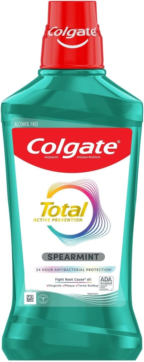 imageColgate Total Alcohol Free Mouthwash Peppermint for Bad Breath Helps Prevent Gingivitis and Plaque 3 Pack 338 Oz Each169 Fl Oz Pack of 6