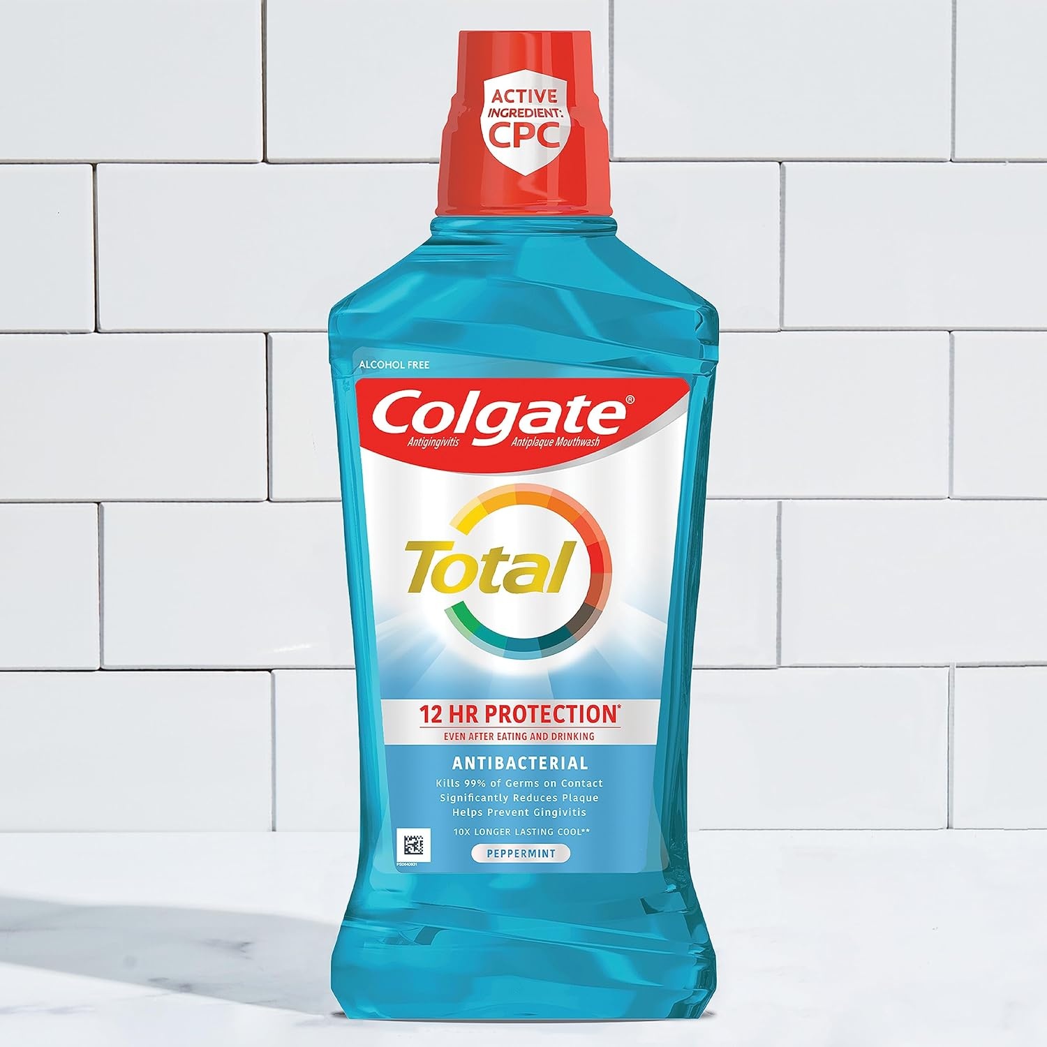 imageColgate Total Alcohol Free Mouthwash Peppermint for Bad Breath Helps Prevent Gingivitis and Plaque 3 Pack 338 Oz Each2 Fl Oz Pack of 1