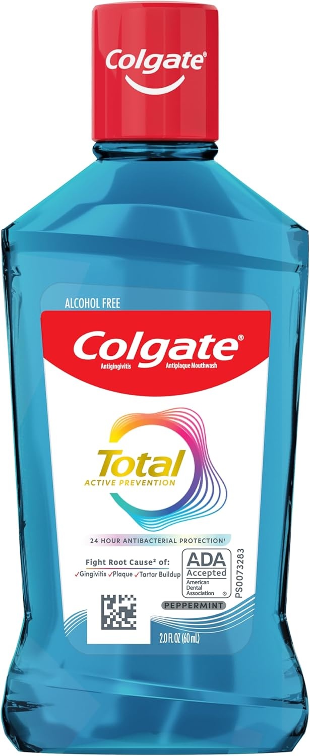 imageColgate Total Alcohol Free Mouthwash Peppermint for Bad Breath Helps Prevent Gingivitis and Plaque 3 Pack 338 Oz Each2 Fl Oz Pack of 2