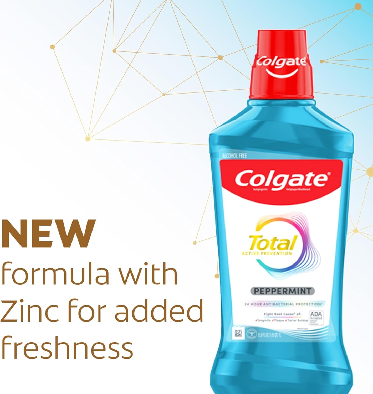 imageColgate Total Alcohol Free Mouthwash Peppermint for Bad Breath Helps Prevent Gingivitis and Plaque 3 Pack 338 Oz Each2 Fl Oz Pack of 2