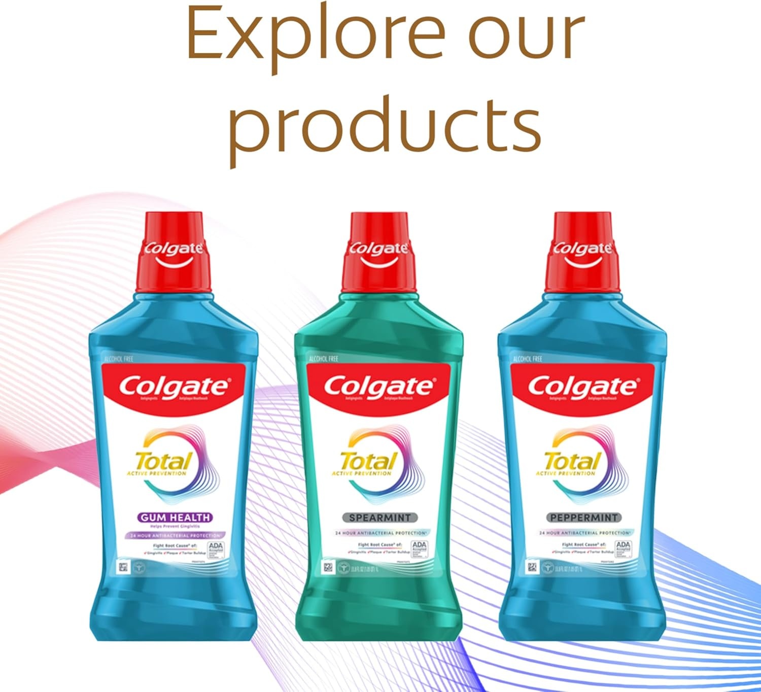 imageColgate Total Alcohol Free Mouthwash Peppermint for Bad Breath Helps Prevent Gingivitis and Plaque 3 Pack 338 Oz Each2 Fl Oz Pack of 2