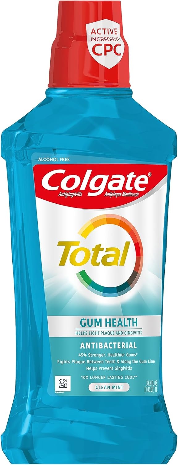 imageColgate Total Alcohol Free Mouthwash Peppermint for Bad Breath Helps Prevent Gingivitis and Plaque 3 Pack 338 Oz Each338 Ounce Pack of 6
