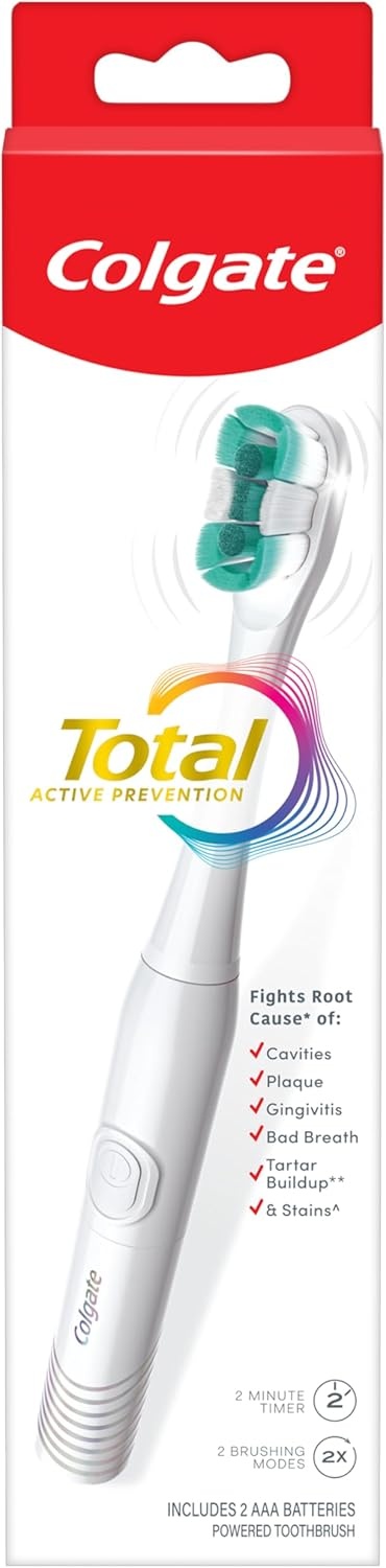 imageColgate Total Battery Powered Electric Toothbrush 1 Pack Soft Bristle Battery Toothbrush for Adults Includes 2 AAA Batteries and Built In 2 Minute Timer Sensitive and Regular Brushing Modes White1 Count Pack of 1