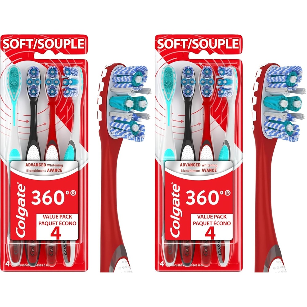 imageColgate 360 Advanced Whitening Medium Toothbrush Pack 4 Adult Medium Toothbrushes with Cheek and Tongue Cleaner Helps Clean Your Teeth Tongue Cheeks and Gums 4 Pack1 Count Pack of 8