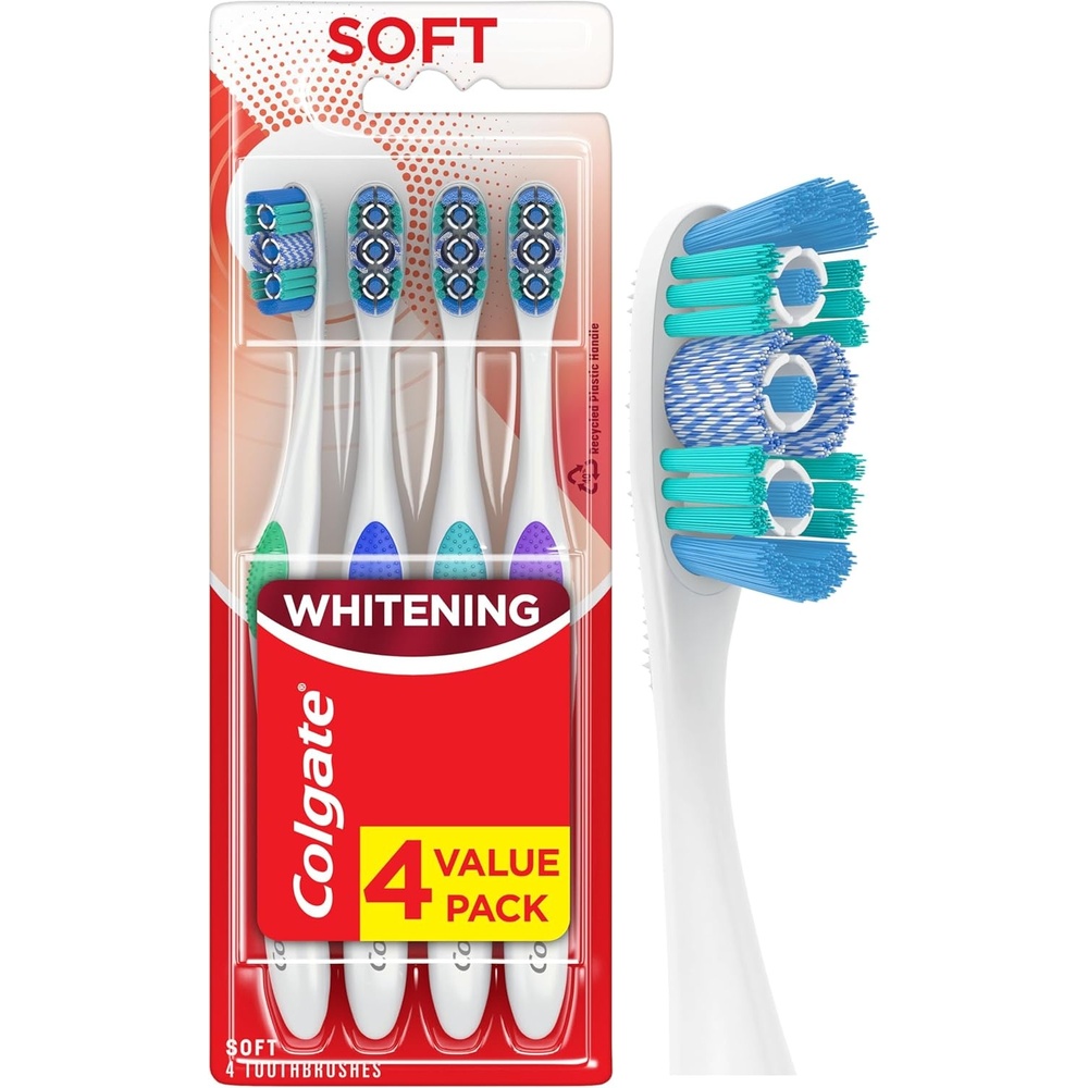 imageColgate 360 Optic White Whitening Toothbrush Adult Soft Toothbrush with Whitening Cups Helps Whiten Teeth and Removes Odor Causing Bacteria 4 Pack1 Count Pack of 4