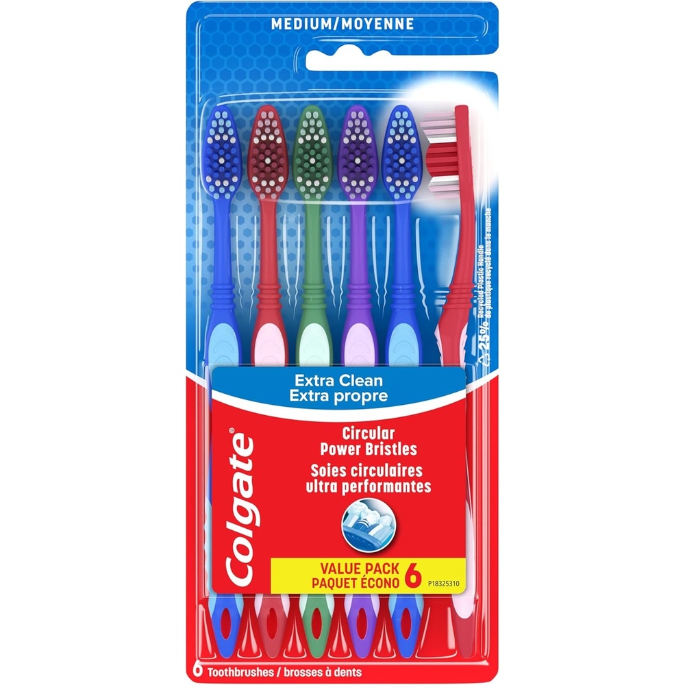 imageColgate Extra Clean Toothbrush Medium Toothbrush for Adults 6 Pack6 Count Pack of 1
