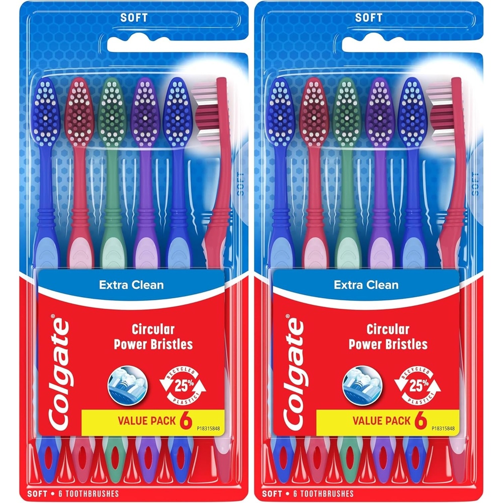 imageColgate Extra Clean Toothbrush Medium Toothbrush for Adults 6 Pack6 Count Pack of 2
