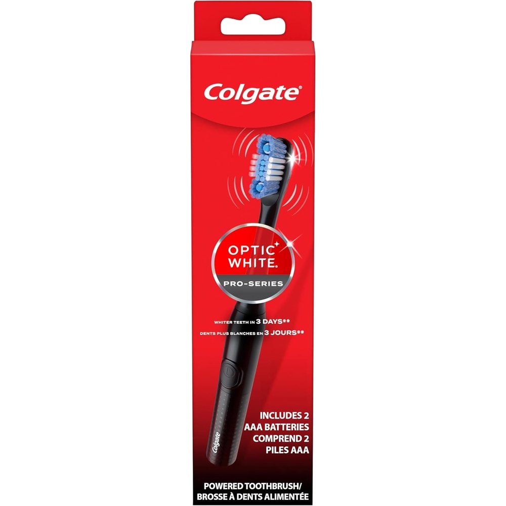imageColgate Optic White ProSeries Whitening Battery Operated Electric Toothbrush with Timer Soft Black1 Count Pack of 1