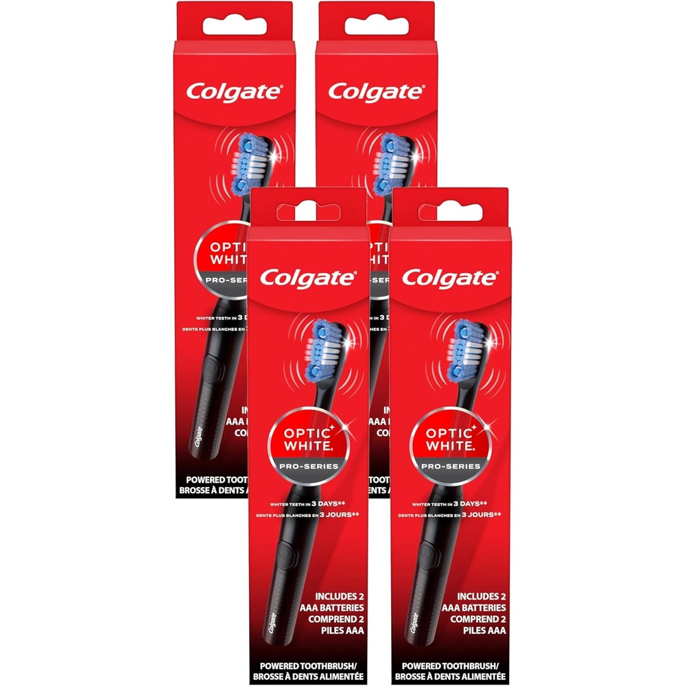 imageColgate Optic White ProSeries Whitening Battery Operated Electric Toothbrush with Timer Soft Black1 Count Pack of 4
