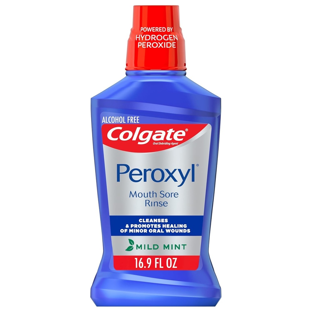 imageColgate Peroxyl Alcohol Free Mouthwash with 15 Hydrogen Peroxide Mouth Sore Rinse for Canker Sores Oral Irritations and Burns Mild Mint 84 fl oz Bottle169 Ounce Pack of 1