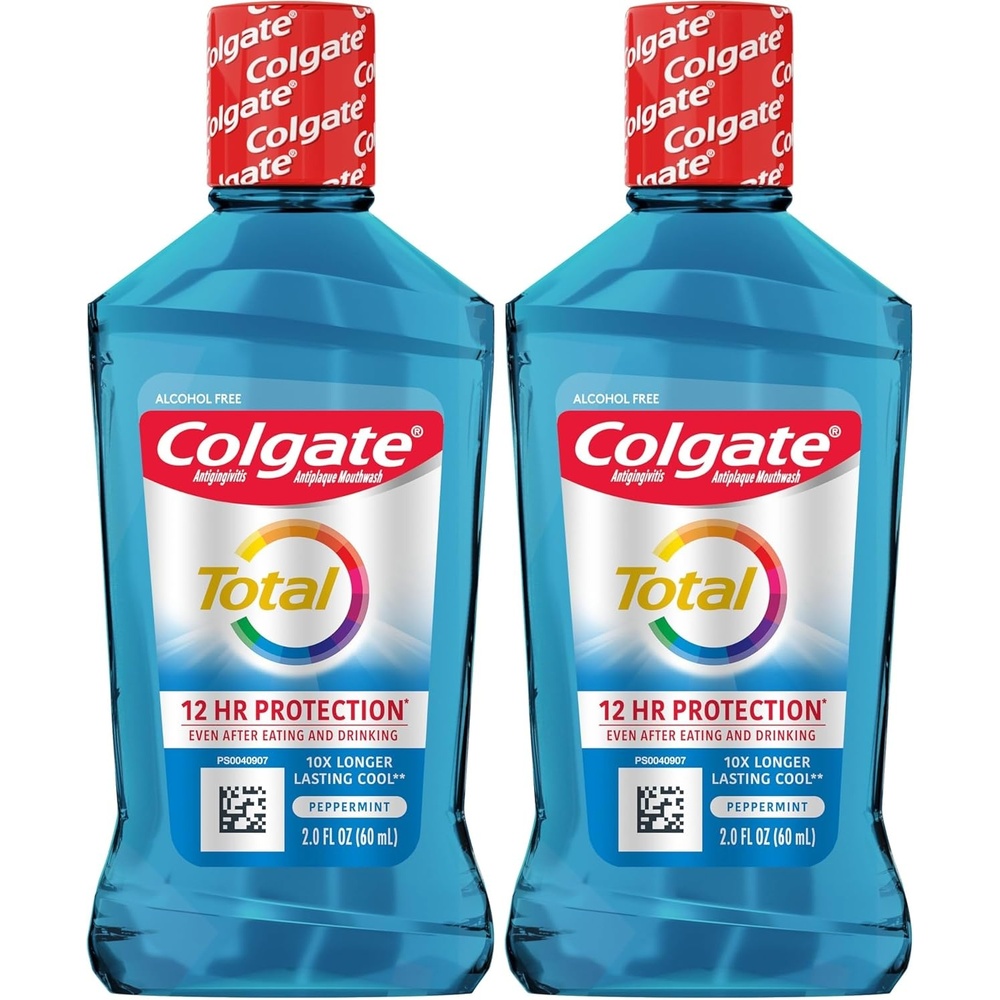imageColgate Total Alcohol Free Mouthwash Peppermint for Bad Breath Helps Prevent Gingivitis and Plaque 3 Pack 338 Oz Each2 Fl Oz Pack of 2