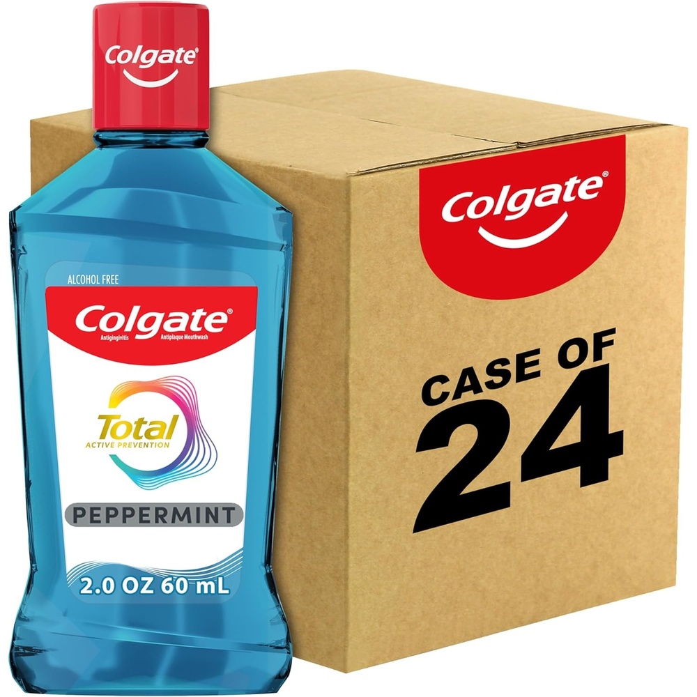 imageColgate Total Alcohol Free Mouthwash Peppermint for Bad Breath Helps Prevent Gingivitis and Plaque 3 Pack 338 Oz Each2 Fl Oz Pack of 24