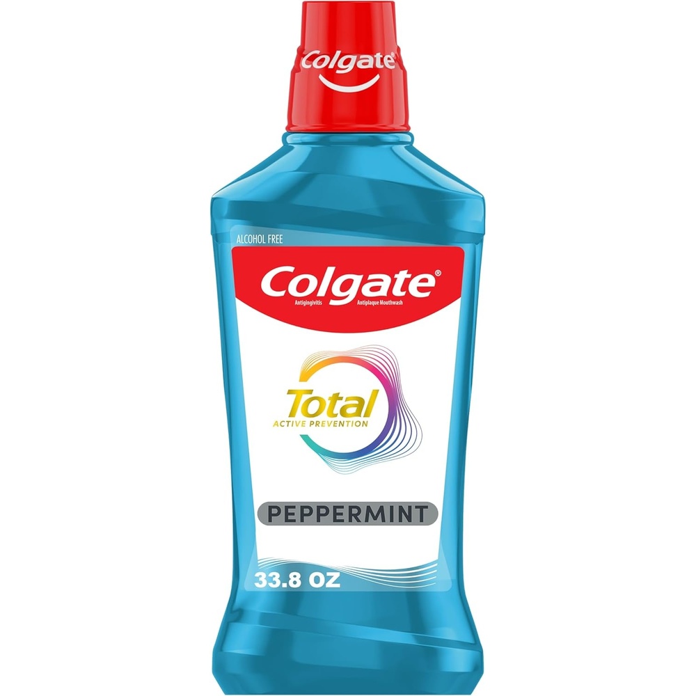 imageColgate Total Alcohol Free Mouthwash Peppermint for Bad Breath Helps Prevent Gingivitis and Plaque 3 Pack 338 Oz Each33 Fl Oz Pack of 1