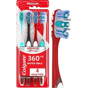 Colgate 360 Advanced Whitening Medium Toothbrush Pack, 4 Adult Medium Toothbrushes with Cheek and Tongue Cleaner, Helps Clean Your Teeth, Tongue, Cheeks, and Gums, 4 Pack(1 Count (Pack of 4))