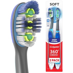 Colgate 360 Vibrate Charcoal Battery Powered Electric Toothbrush with Soft Bristles, 2 Pack, Sonic Powered(Multicolored)