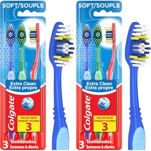 Colgate Extra Clean Toothbrush, Medium Toothbrush for Adults, 6 Pack(3 Count (Pack of 2))