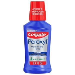 Colgate Peroxyl Alcohol Free Mouthwash with 1.5% Hydrogen Peroxide, Mouth Sore Rinse for Canker Sores, Oral Irritations, and Burns, Mild Mint, 8.4 fl oz Bottle(1 Count (Pack of 1))