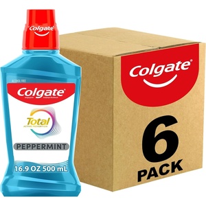 Colgate Total Alcohol Free Mouthwash, Peppermint for Bad Breath, Helps Prevent Gingivitis and Plaque, 3 Pack, 33.8 Oz Each(16.9 Fl Oz (Pack of 6))