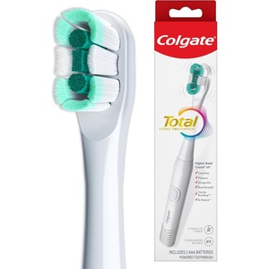 Colgate Total Battery Powered Electric Toothbrush, 1 Pack, Soft Bristle Battery Toothbrush for Adults, Includes 2 AAA Batteries and Built In 2 Minute Timer, Sensitive and Regular Brushing Modes, White(1 Count (Pack of 1))