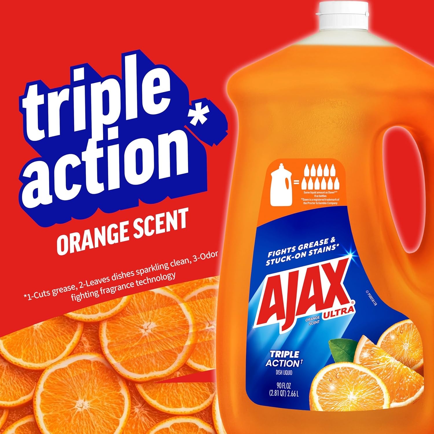 imageAjax Ultra Liquid Dish Soap Orange Scent Triple Action 90 fl oz BottleOrange