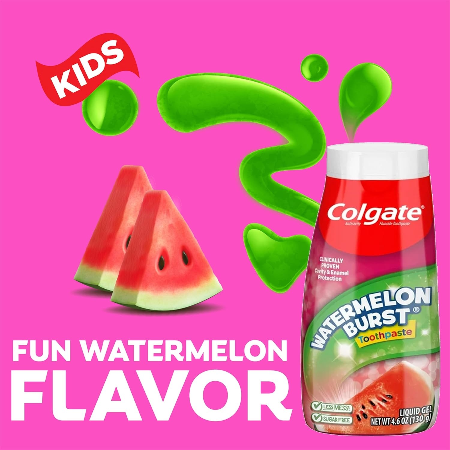 imageColgate Anticavity Kids Toothpaste with Fluoride for Ages 2 Watermelon Burst Flavor 46 Ounce 4 Pack46 Ounce Pack of 4