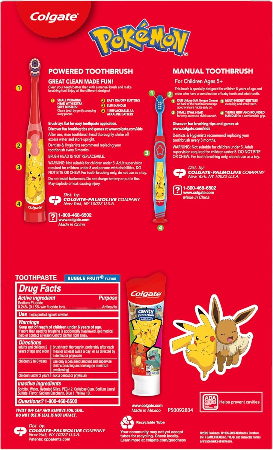 imageColgate Kids Bluey Toothbrush and Kids Toothpaste Gift Set Includes BlueyThemed Battery Toothbrush 2 Bubblegum Flavored Fluoride Toothpastes and 2 Manual ToothbrushesPokemon