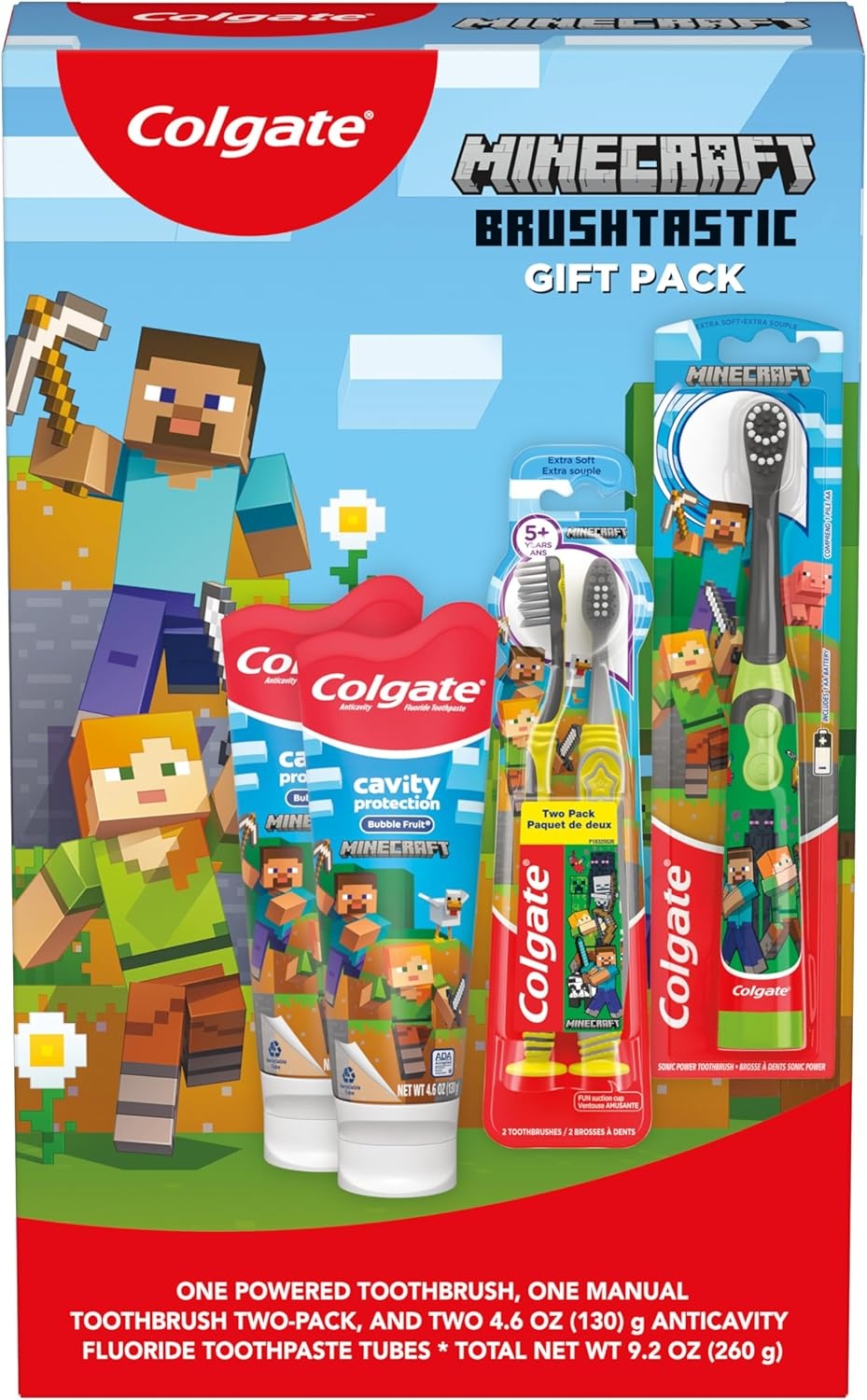 imageColgate Kids Bluey Toothbrush and Kids Toothpaste Gift Set Includes BlueyThemed Battery Toothbrush 2 Bubblegum Flavored Fluoride Toothpastes and 2 Manual ToothbrushesMinecraft