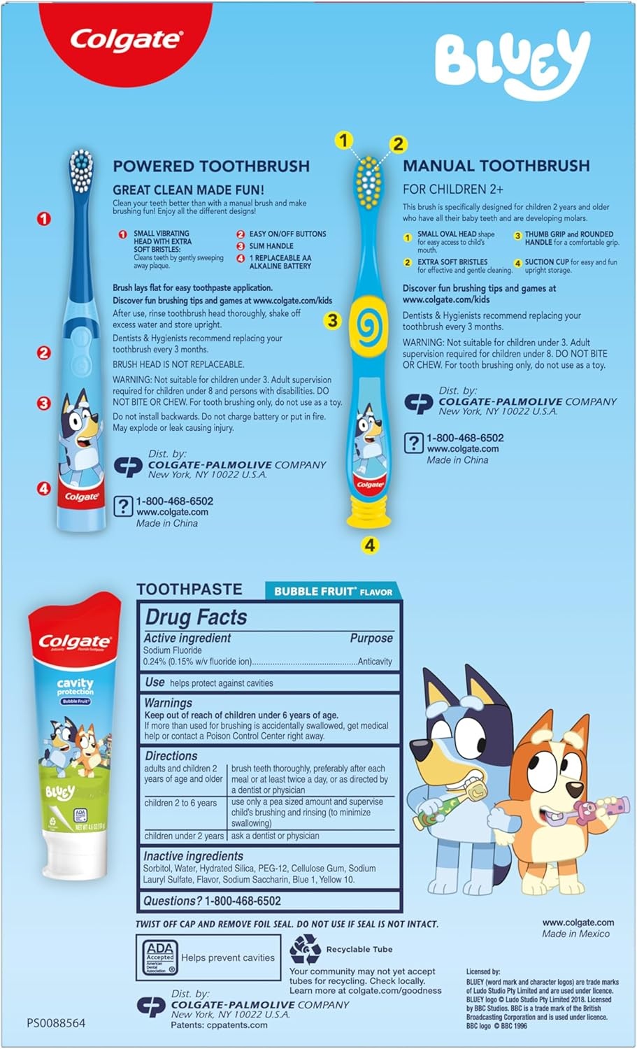 imageColgate Kids Bluey Toothbrush and Kids Toothpaste Gift Set Includes BlueyThemed Battery Toothbrush 2 Bubblegum Flavored Fluoride Toothpastes and 2 Manual ToothbrushesBluey