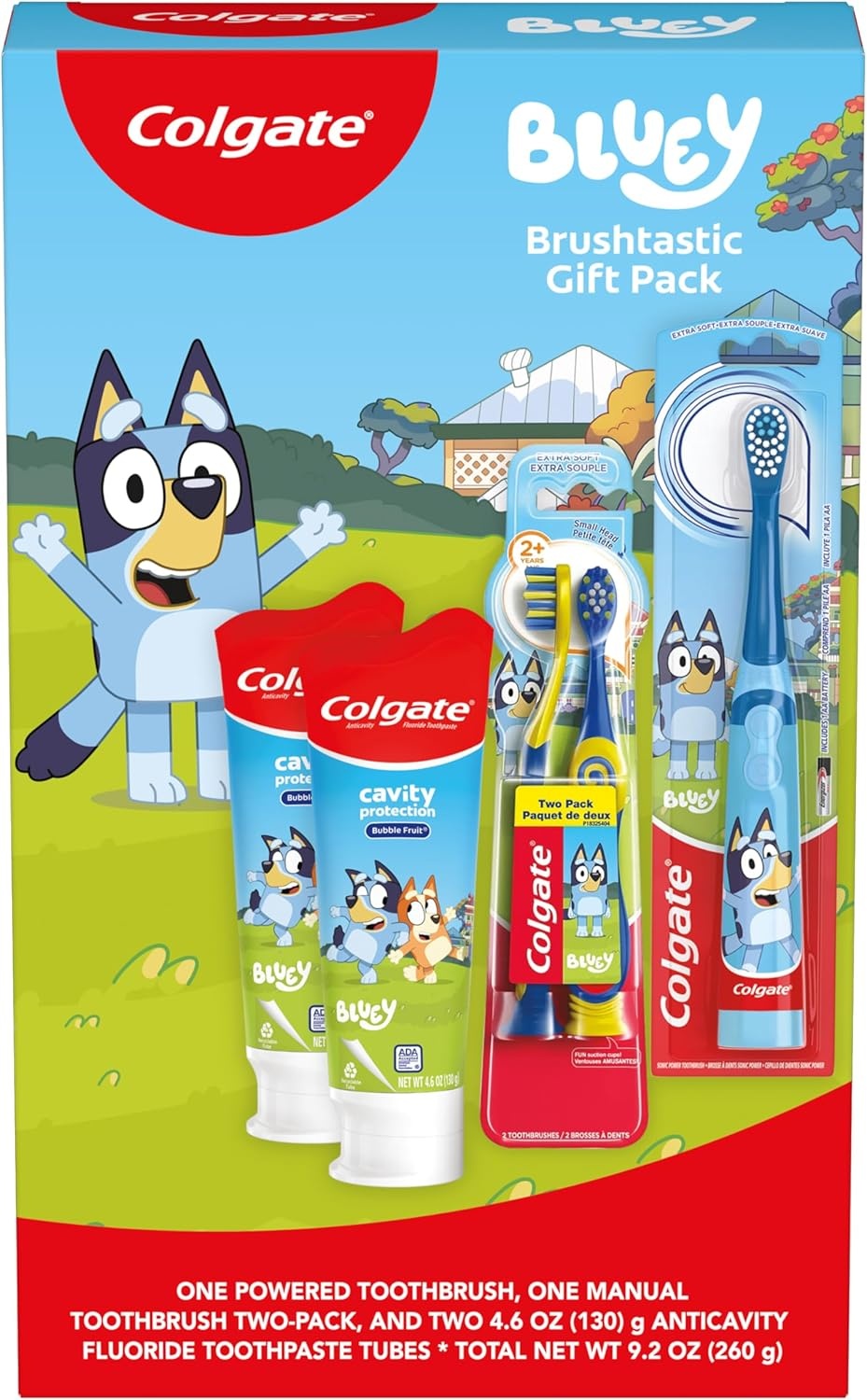 imageColgate Kids Bluey Toothbrush and Kids Toothpaste Gift Set Includes BlueyThemed Battery Toothbrush 2 Bubblegum Flavored Fluoride Toothpastes and 2 Manual ToothbrushesBluey