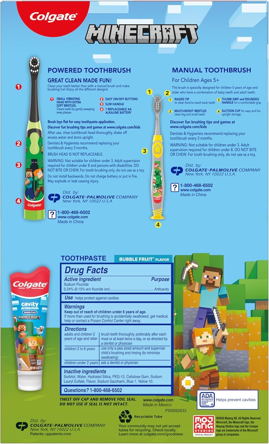 imageColgate Kids Bluey Toothbrush and Kids Toothpaste Gift Set Includes BlueyThemed Battery Toothbrush 2 Bubblegum Flavored Fluoride Toothpastes and 2 Manual ToothbrushesMinecraft