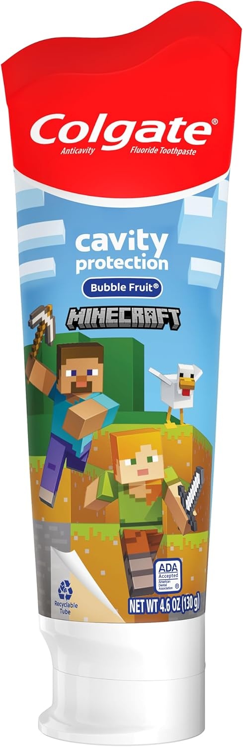 imageColgate Kids Bluey Toothpaste with Fluoride for Cavity Protection Ages 2 ADA Accepted Sugar Free and Gluten Free Bubble Fruit Flavor 4 Pack 46 Oz TubesMinecraft
