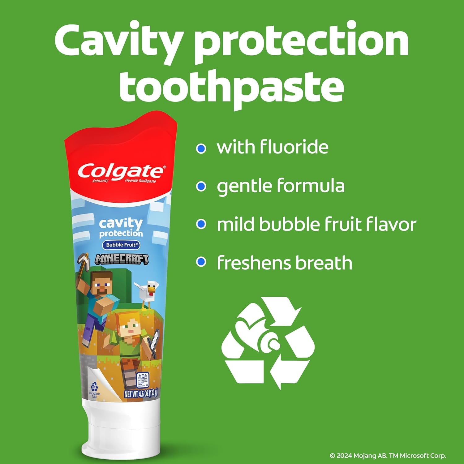 imageColgate Kids Bluey Toothpaste with Fluoride for Cavity Protection Ages 2 ADA Accepted Sugar Free and Gluten Free Bubble Fruit Flavor 4 Pack 46 Oz TubesMinecraft