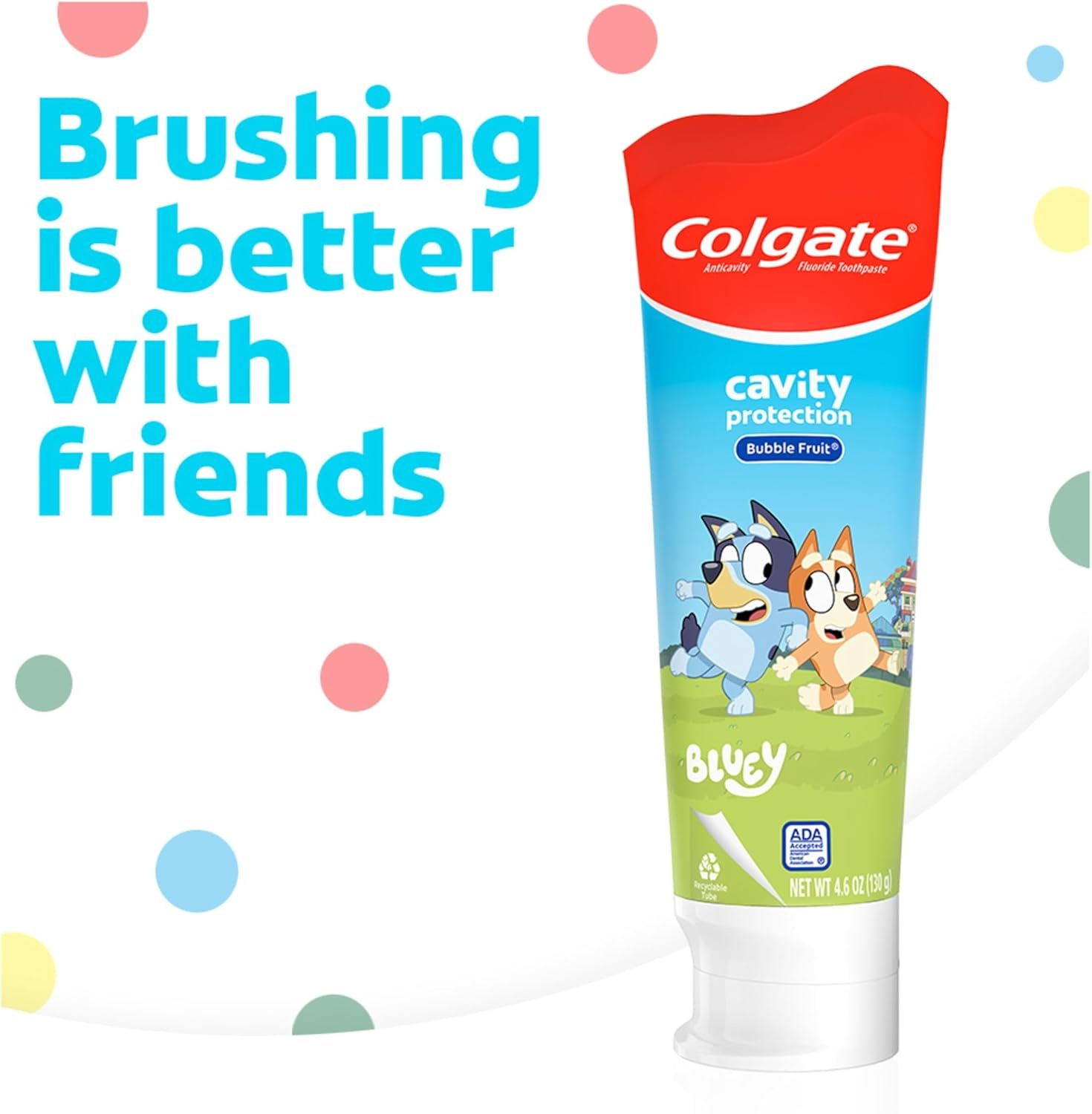 imageColgate Kids Bluey Toothpaste with Fluoride for Cavity Protection Ages 2 ADA Accepted Sugar Free and Gluten Free Bubble Fruit Flavor 4 Pack 46 Oz TubesBluey