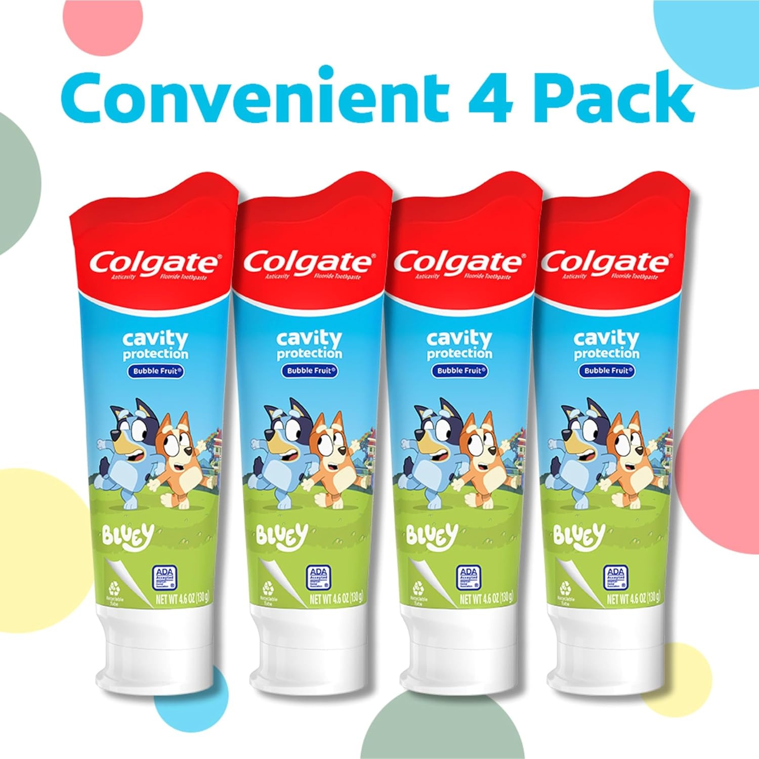 imageColgate Kids Bluey Toothpaste with Fluoride for Cavity Protection Ages 2 ADA Accepted Sugar Free and Gluten Free Bubble Fruit Flavor 4 Pack 46 Oz TubesBluey