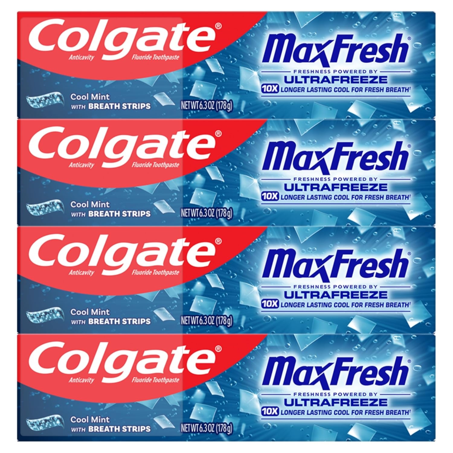 imageColgate MaxFresh Cool Mint Toothpaste Pack Fresh Breath Toothpaste with Fluoride and Hundreds of Mini Breath Strips Leaves Mouth Feeling Refreshed for Hours 4 Pack 63 oz63 Ounce Pack of 4