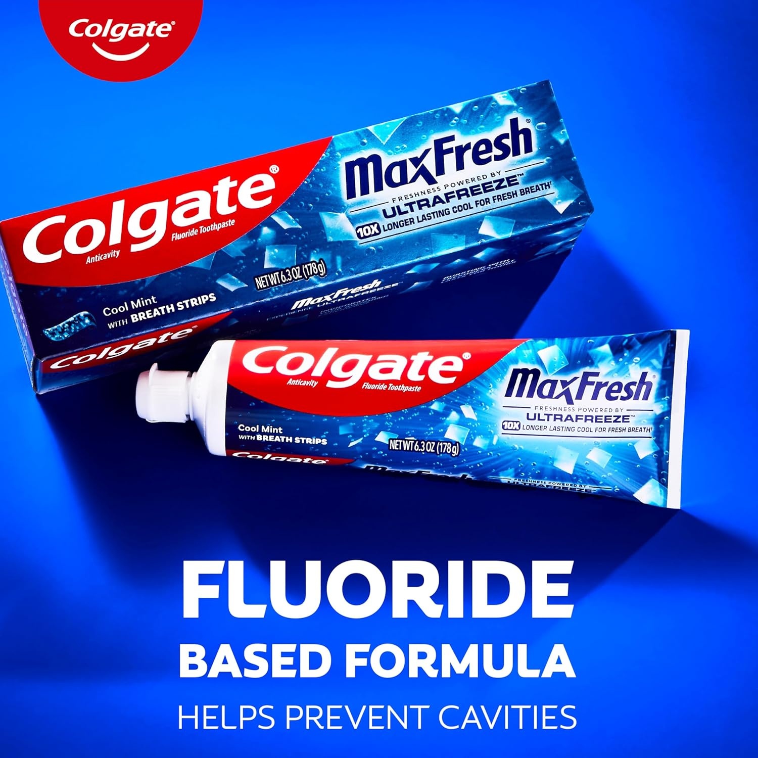 imageColgate MaxFresh Cool Mint Toothpaste Travel Size Toothpaste for Bad Breath with Fluoride and Hundreds of Mini Breath Strips Leaves Mouth Feeling Refreshed for Hours Fights Cavities 10 oz